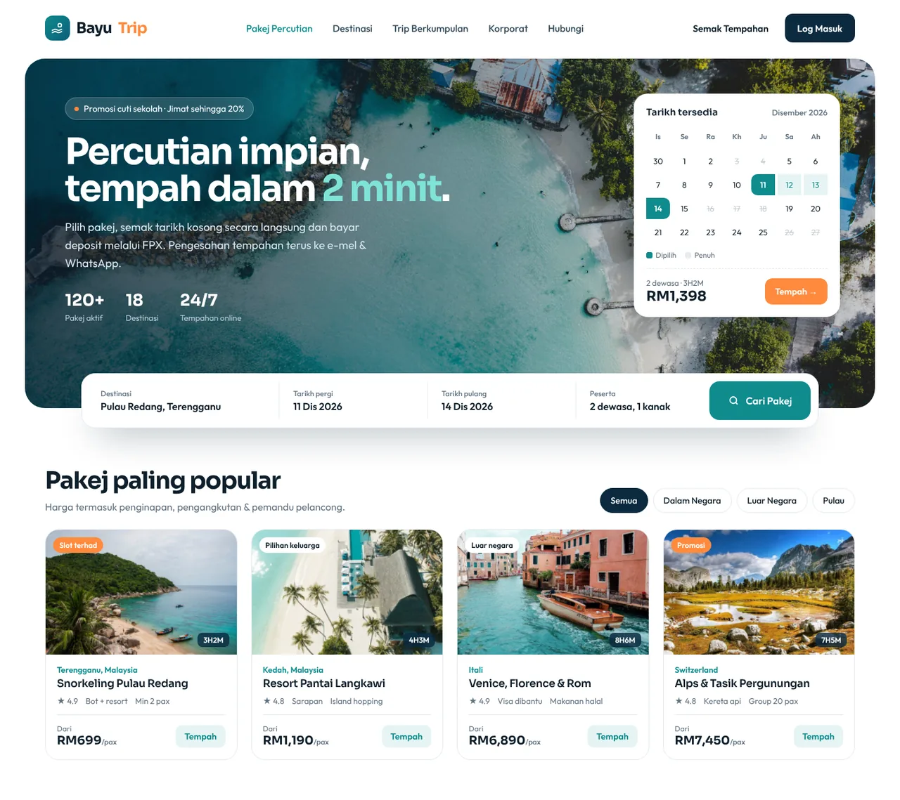 BayuTrip — Travel Package Booking screenshot