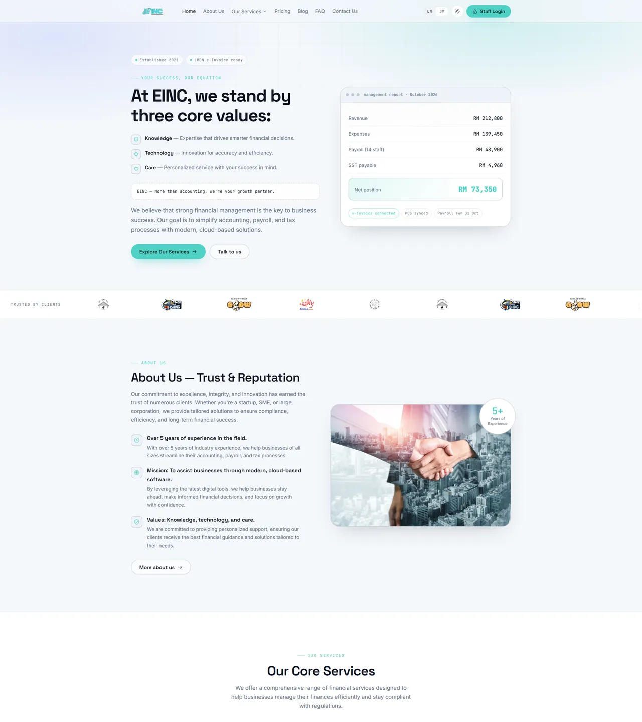 EINC Advisory — Corporate Website screenshot